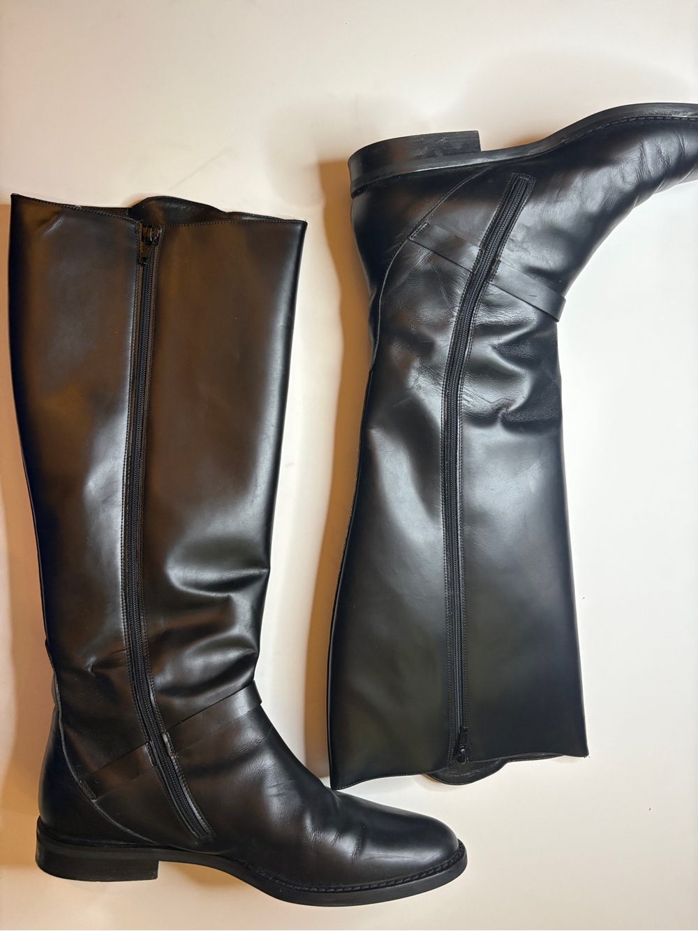 COLE HAAN Gratia black leather round toe riding crafted in Italy heeled boot - Picture 4 of 14